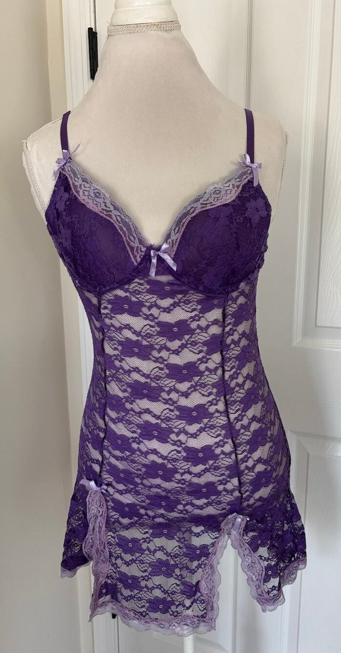 Native Intimates Medium Purple Y2K Babydoll Nightgown Lingerie Lace
